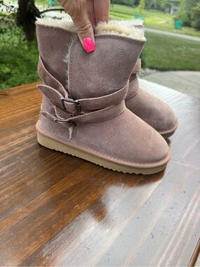 Kids Cozy Shearling Lined Suede Boots - Taupe